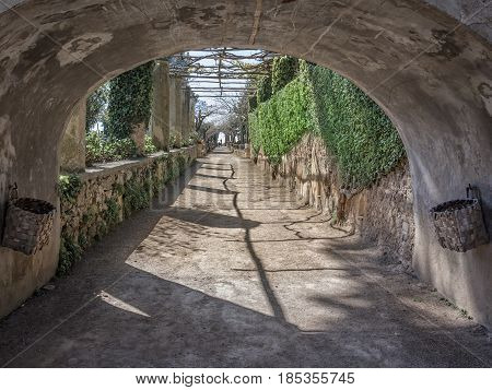 Villa Cimbrone Garden Avenue located in the center of Ravello in Amalfi Coast Salerno Italy to understand a concept of architecture and tourism