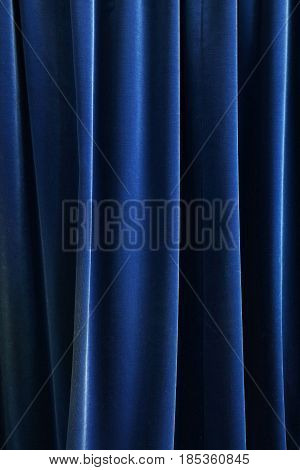 Heavy Dark Blue Pleated Textile Curtain Background