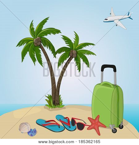 Happy vacation. Vector Summer. Our travel destinations banner.