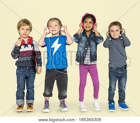 Little Children Heaphones Music Adorable Cheerful