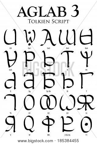AGLAB Alphabet 3 - Tolkien Script on white background - Vector Image