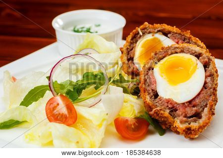 English Food, Scotch Eggs Served With Lettuce