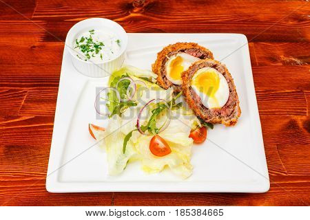 English Food, Scotch Eggs Served With Lettuce