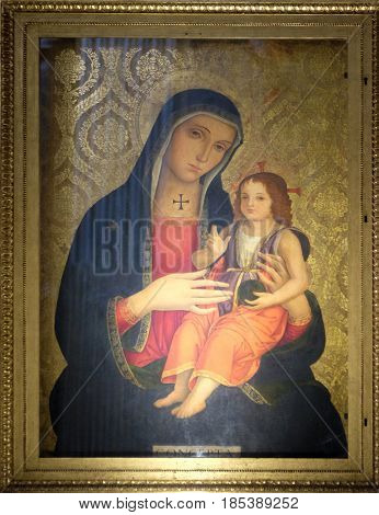 ROME, ITALY - SEPTEMBER 03: The Madonna by Antoniazzo Romano (late 15. cent.) in church dei Santi XII Apostoli in Rome, Italy on September 03, 2016.