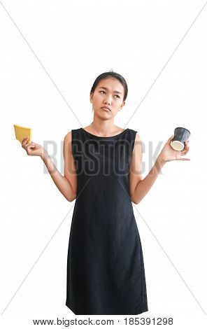 woman rejecting to eat junk foodisolated on white background