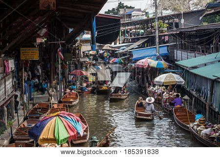 most famous Floating market in thailandia upper view