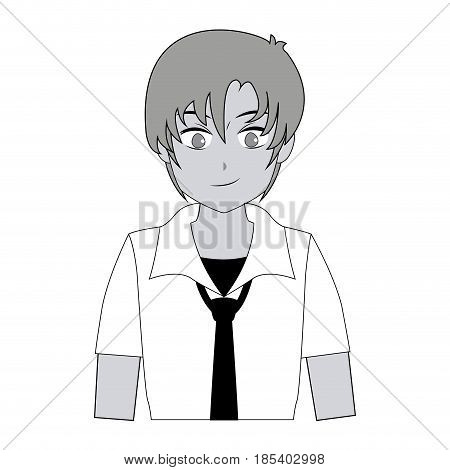 teenager boy anime cartoon black and white vector illustration