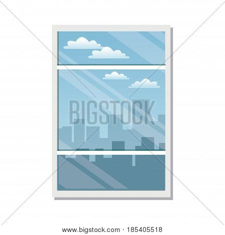 window city building view skyline clouds vector illustration