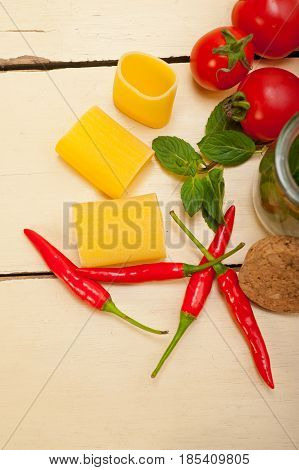 Italian Pasta Paccheri With Tomato Mint And Chili Pepper