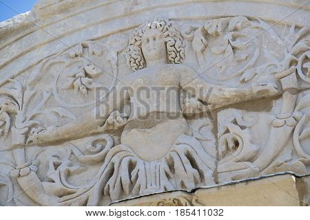 The ruins of the ancient antique city of Ephesus the library building of Celsus, the amphitheater temples and columns. Candidate for the UNESCO World Heritage List