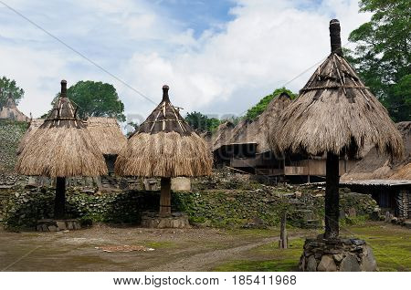 Traditional ethnic village on an island Flores in Indonesia being a main tourist attraction of the region