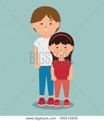 Teenager boy standing  next to girl over blue background. Vector illustration.