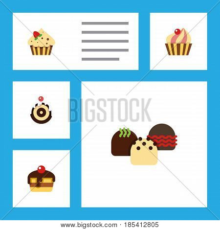 Flat Cake Set Of Sweetmeat, Cake, Dessert And Other Vector Objects. Also Includes Sweetmeat, Cake, Pastry Elements.