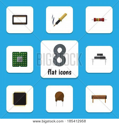 Flat Appliance Set Of Destination, Resistance, Repair And Other Vector Objects. Also Includes Fiildistor, Cpu, Microprocessor Elements.