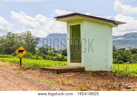 Bus station in countryside in Linha Alegre Mucum Rio Grande do Sul Brazil