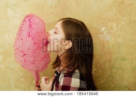 Child Or Girl Eating Yummy Cotton Candy