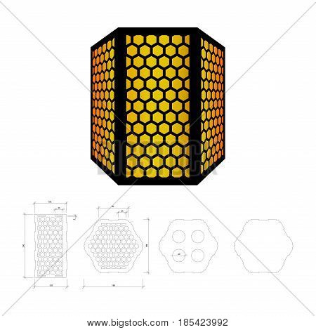 Cut out template for lamp, candle holder, lantern or chandelier (plywood 3 mm).  Shadow box with oriental geometric design. Scheme is suitable for a laser cutting or printing