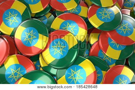 Etiopia Badges Background - Pile Of Etiopian Flag Buttons.