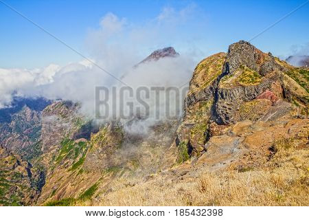 Mountain top landscapeMadeira island Portugal. Peak Ariero, Pico Arierio