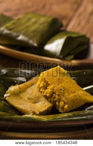 Abara African food on banana leaf. Traditional in Brazilian cuisine.