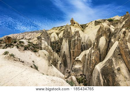 Mountain landscape panoramic view. Cappadocia, Turkey. Goreme national park
