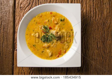 Shrimp Bobo - A Brazilian Dish Of Shrimp In A Pure Of Manioc Meal And Coconut Milk. Bobo De Camarao.