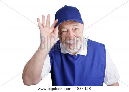 노인 근로자-친절 한 환영 인사