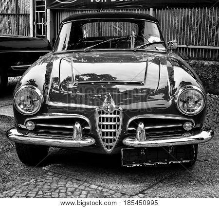 BERLIN - MAY 11: Alfa Romeo Giuletta Spider (black and white) 26. Oldtimer-Tage Berlin-Brandenburg May 11 2013 Berlin Germany