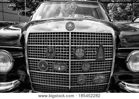 Berlin - May 11: The Radiator Grille And Badges Club Car Mercedes-benz W112, 300Se (black And White)