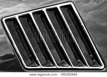 Berlin - May 11: The Ventilation Grille Of The Audi 100 (c1) Coupe S, Close-up, (black And White), 2