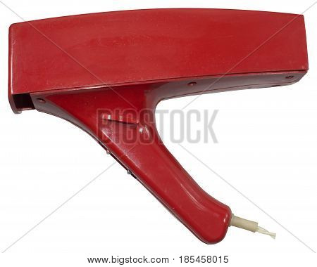 Vintage red hair dryer isolated on the white background