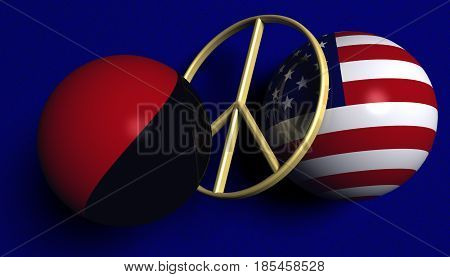 3D illustration. USA flag and an Antifa flag in balls with a peace sign