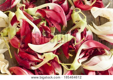 Sesbania flower Put on wooden floor for use concept on empty space.