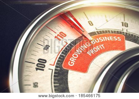 Growing Business Profit Rate Conceptual Speedmeter with Text on the Red Label. Business Concept. 3D Illustration.