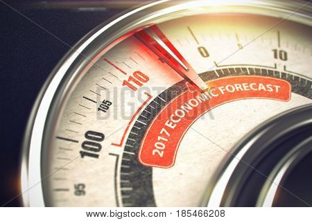 2017 Economic Forecast Rate Conceptual Meter with Inscription on the Red Label. Business Concept. 3D Render.