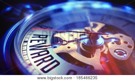 Close View of Watch Mechanism. Business Concept. Film Effect. Reward. on Pocket Watch Face 3D illustration