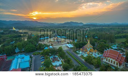 Sunset At Wat Huay Mongkol Temple