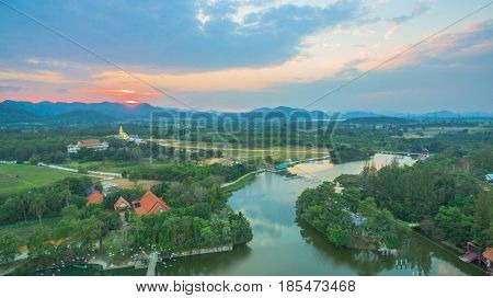 Sunset At Wat Huay Mongkol Temple