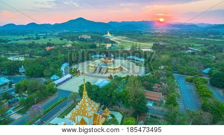 Sunset At Wat Huay Mongkol Temple