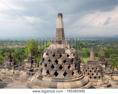The 9th-century Mahayana Buddhist temple Borobudur Magelang Regency near Yogyakarta Java Island Indonesia .