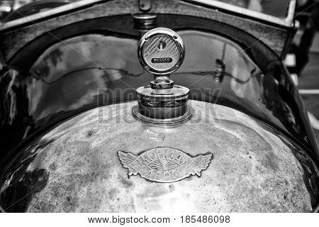 Berlin - May 11: Emblem Car Morgan Aero, V-twin Three-wheelers (black And White), 26Th Oldtimer-tage