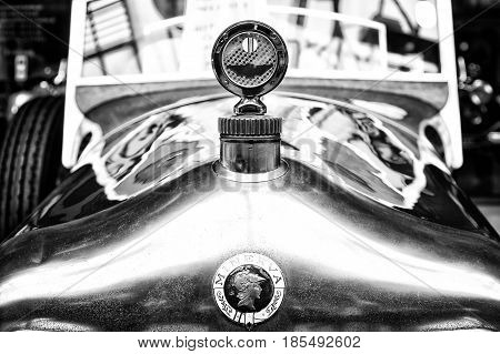 Berlin - May 11: The Emblem On The Hood Of A Belgian Car Minerva, (black And White), 26Th Oldtimer-t