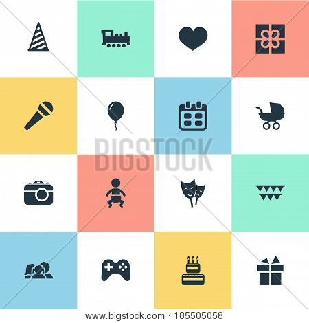 Vector Illustration Set Of Simple Holiday Icons. Elements Aerostat, Speech, Days And Other Synonyms Flags, Party And Cap.