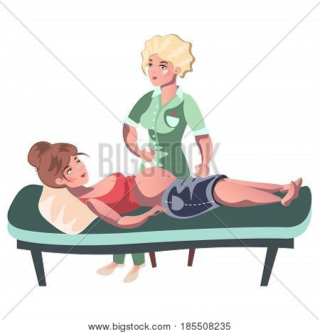 Ultrasound during pregnancy. Doctor doing sonography to a pregnant woman.