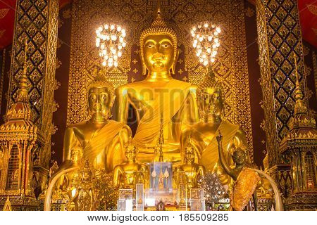 Buddha statue in Wat Phra That Hariphunchai, Lamphun province, north of Thailand