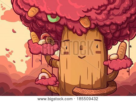 Bread Tree. Video Game's Digital CG Artwork, Concept Illustration, Realistic Cartoon Style Background