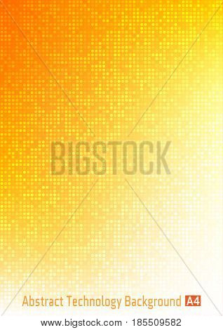 Abstract colorful vector technology circle pixel digital gradient background with red, orange, yellow colors, business bright pattern backdrop with round pixels in A4 paper size.