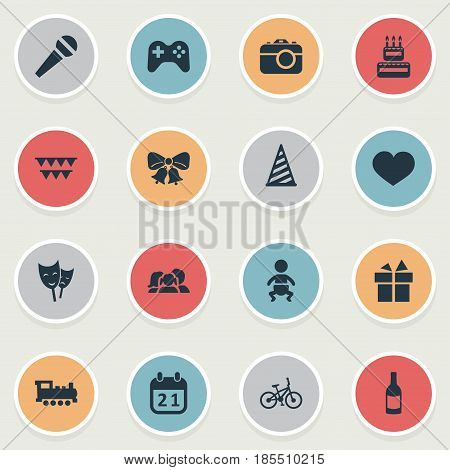 Vector Illustration Set Of Simple Celebration Icons. Elements Soul, Resonate, Train And Other Synonyms Fizz, Theater And Flags.