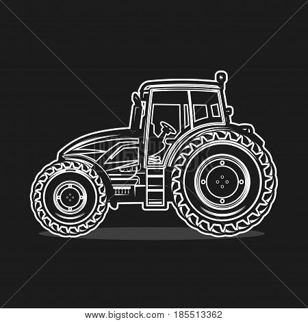 white tractor on black background vector illustration