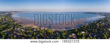 Editorial SWANSEA, UK - MAY 07, 2017: Panoramic drone view of the coastline of Swansea Bay, South Wales, UK